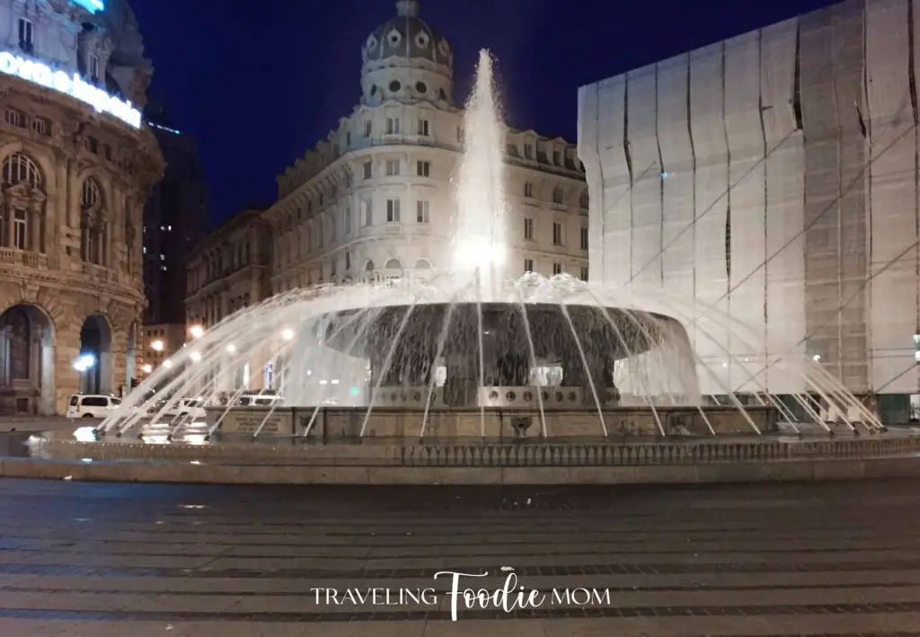 genoa italy city fountain at night 15 day italy vacation
